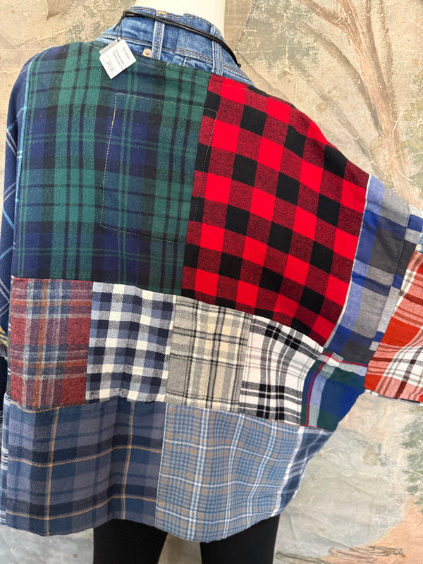 5572-Short Flannel Patchwork Duster-B