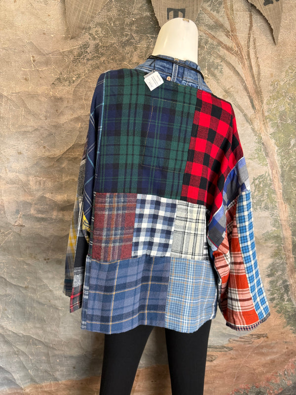 5572-Short Flannel Patchwork Duster-B