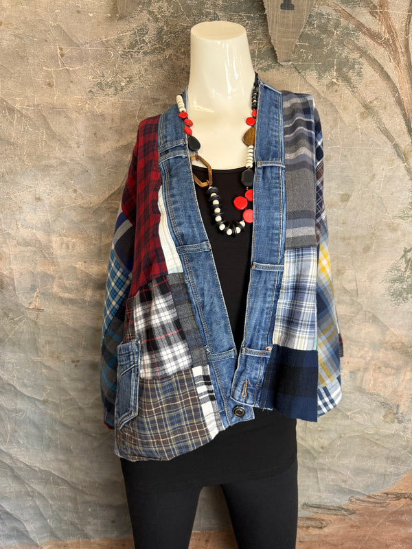 5572-Short Flannel Patchwork Duster-B