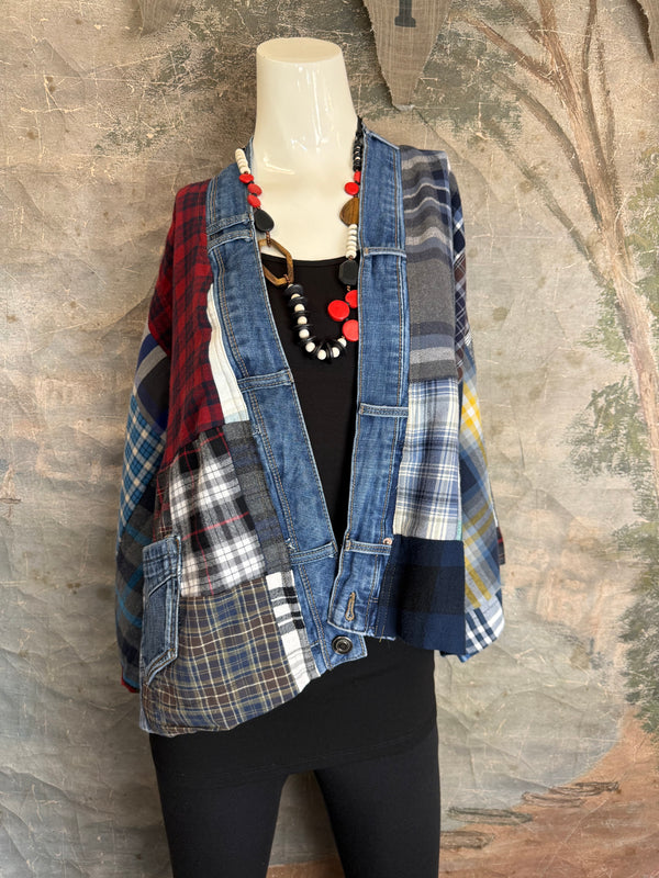 5572-Short Flannel Patchwork Duster-B