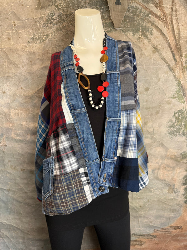 5572-Short Flannel Patchwork Duster-B