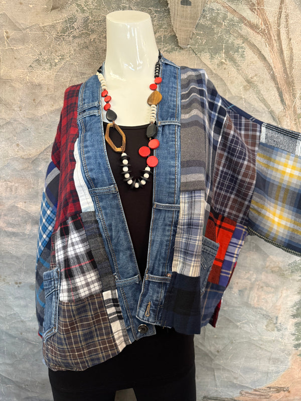 5572-Short Flannel Patchwork Duster-B