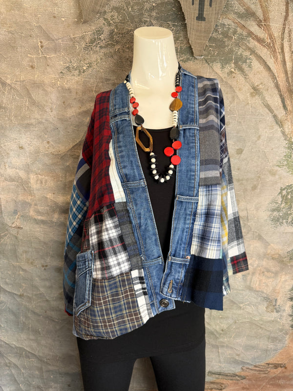 5572-Short Flannel Patchwork Duster-B