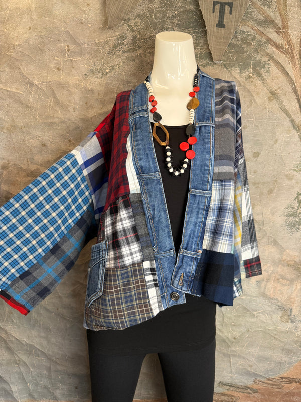 5572-Short Flannel Patchwork Duster-B