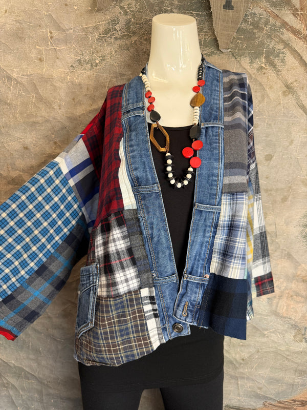 5572-Short Flannel Patchwork Duster-B