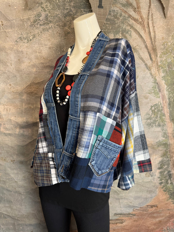 5572-Short Flannel Patchwork Duster-B