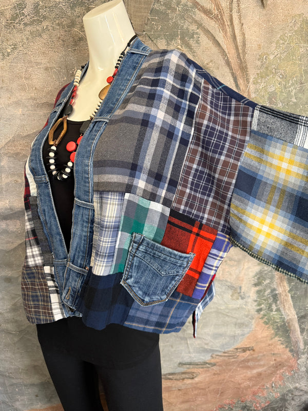 5572-Short Flannel Patchwork Duster-B