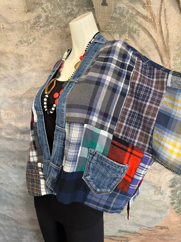 5572-Short Flannel Patchwork Duster-B