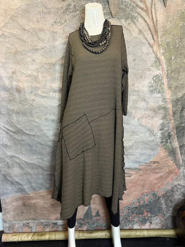 D522 Waffle Knit Pocket Dress-OLIVE