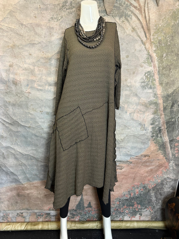 D522 Waffle Knit Pocket Dress-OLIVE