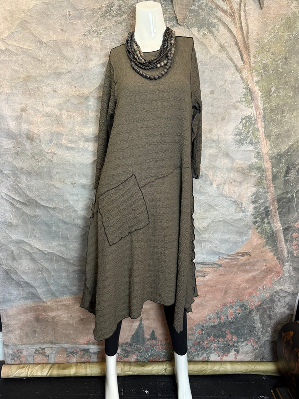 D522 Waffle Knit Pocket Dress-OLIVE