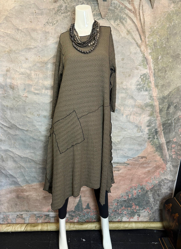 D522 Waffle Knit Pocket Dress-OLIVE