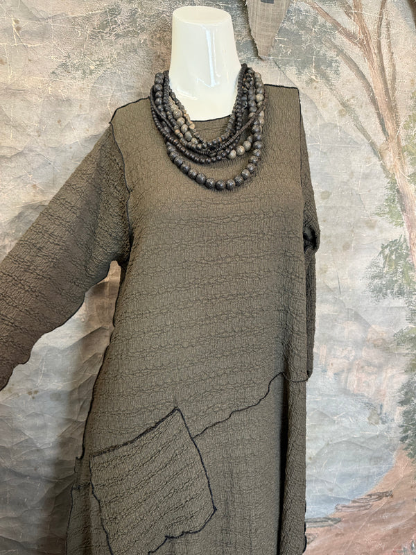D522 Waffle Knit Pocket Dress-OLIVE