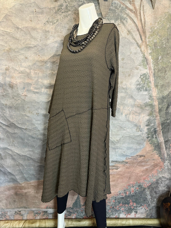 D522 Waffle Knit Pocket Dress-OLIVE