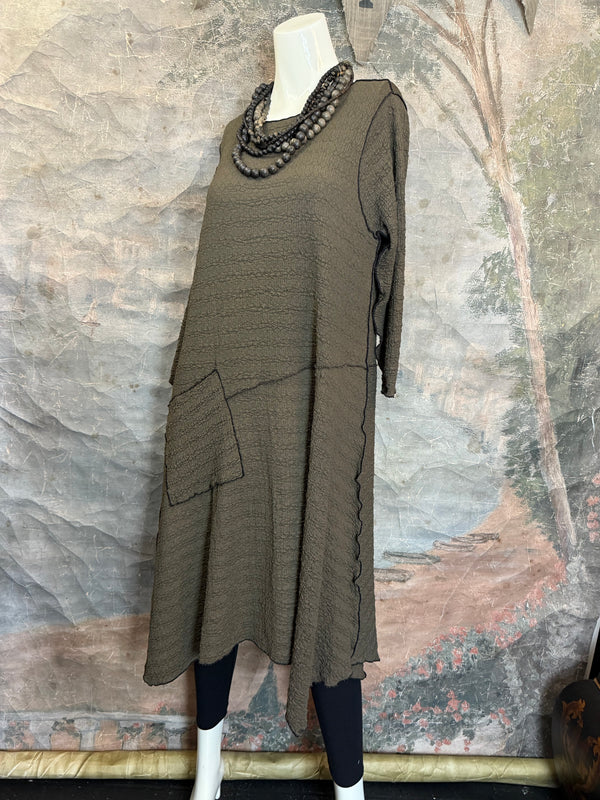 D522 Waffle Knit Pocket Dress-OLIVE