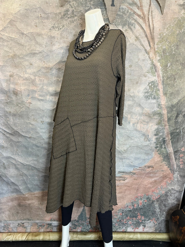 D522 Waffle Knit Pocket Dress-OLIVE