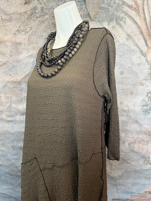 D522 Waffle Knit Pocket Dress-OLIVE