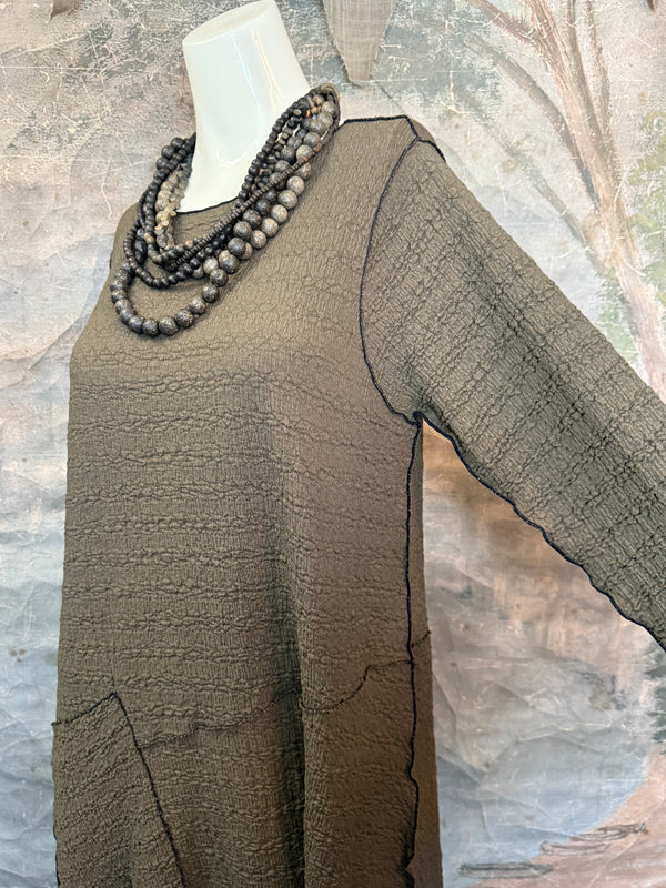 D522 Waffle Knit Pocket Dress-OLIVE