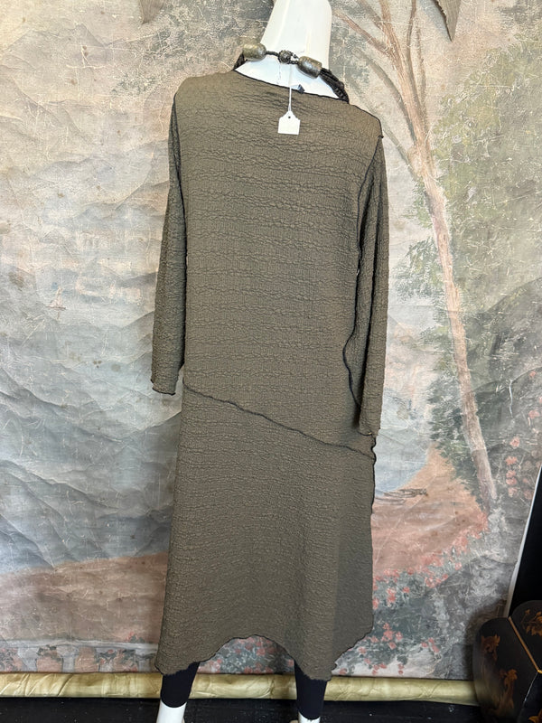 D522 Waffle Knit Pocket Dress-OLIVE