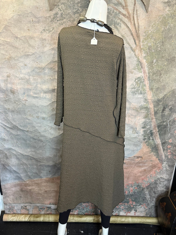 D522 Waffle Knit Pocket Dress-OLIVE
