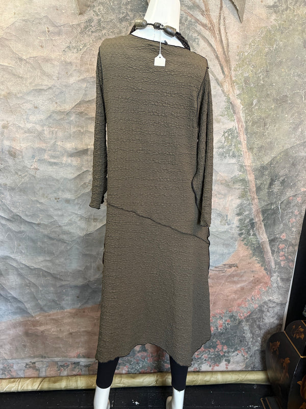 D522 Waffle Knit Pocket Dress-OLIVE