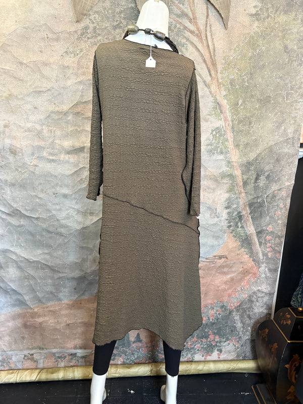 D522 Waffle Knit Pocket Dress-OLIVE