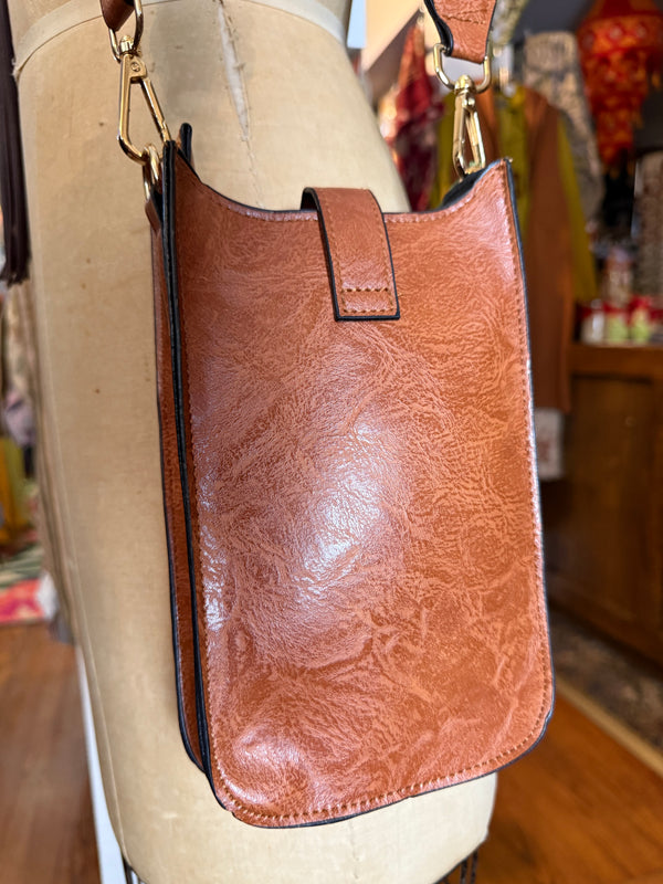 0003A Tall Tales Slim Vertical Crossbody Bag-Cognac
