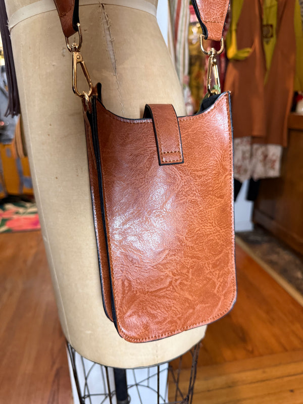 0003A Tall Tales Slim Vertical Crossbody Bag-Cognac