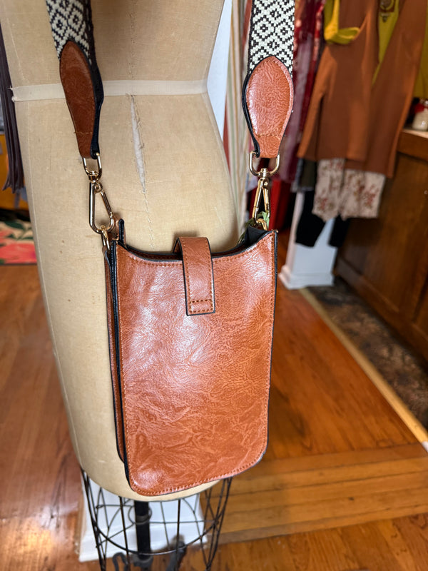 0003A Tall Tales Slim Vertical Crossbody Bag-Cognac