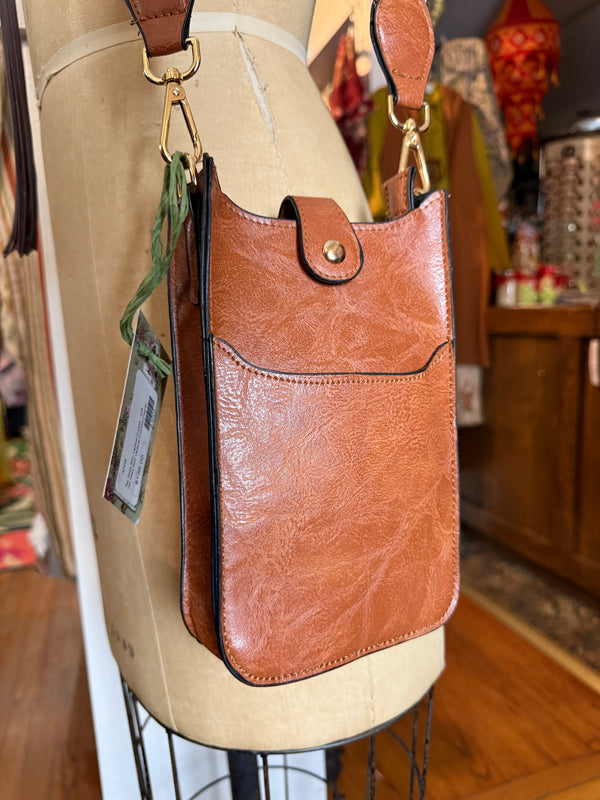 0003A Tall Tales Slim Vertical Crossbody Bag-Cognac