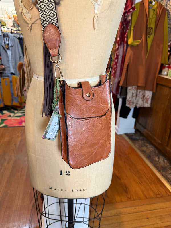 0003A Tall Tales Slim Vertical Crossbody Bag-Cognac