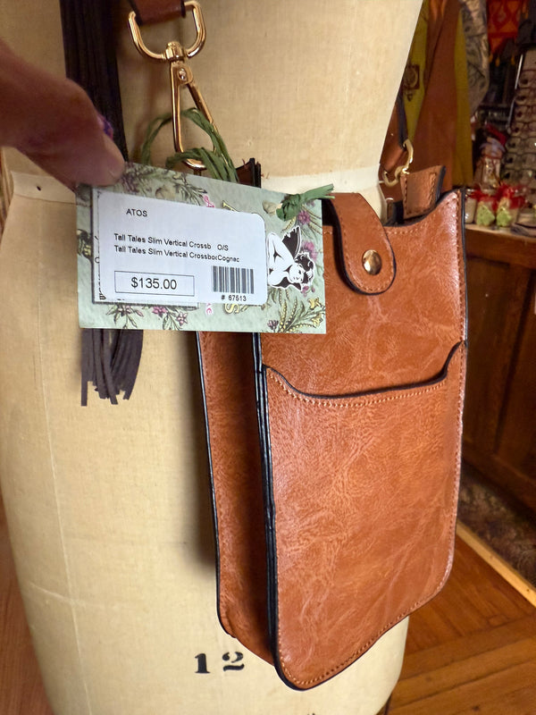 0003A Tall Tales Slim Vertical Crossbody Bag-Cognac