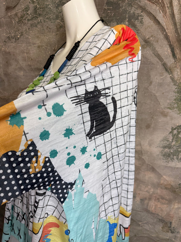 T9950 V-neck S/Slv Burnout Top-Kitty Lounge