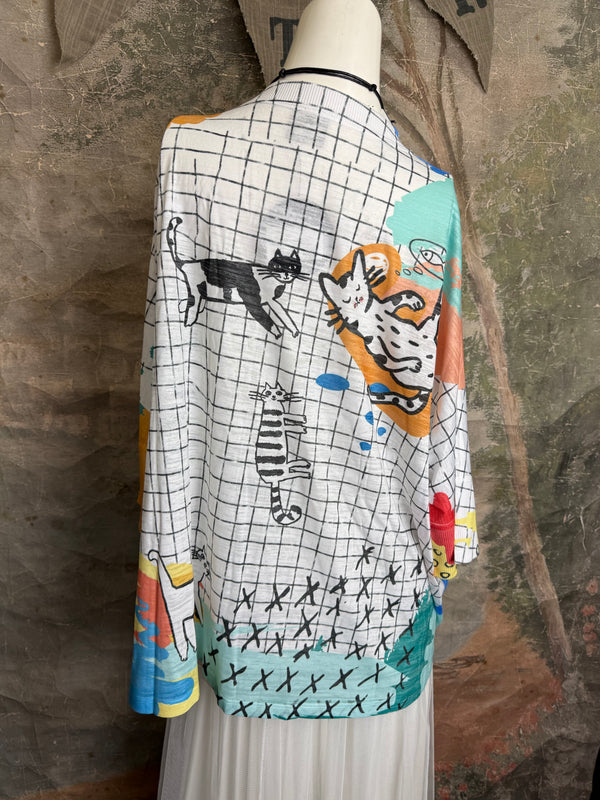 T9950 V-neck S/Slv Burnout Top-Kitty Lounge