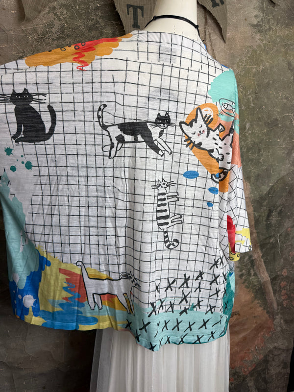 T9950 V-neck S/Slv Burnout Top-Kitty Lounge