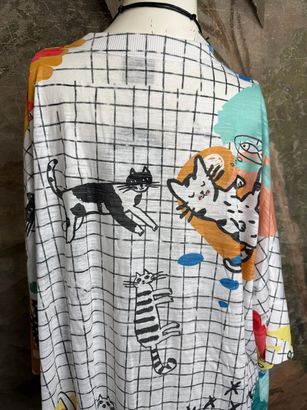 T9950 V-neck S/Slv Burnout Top-Kitty Lounge