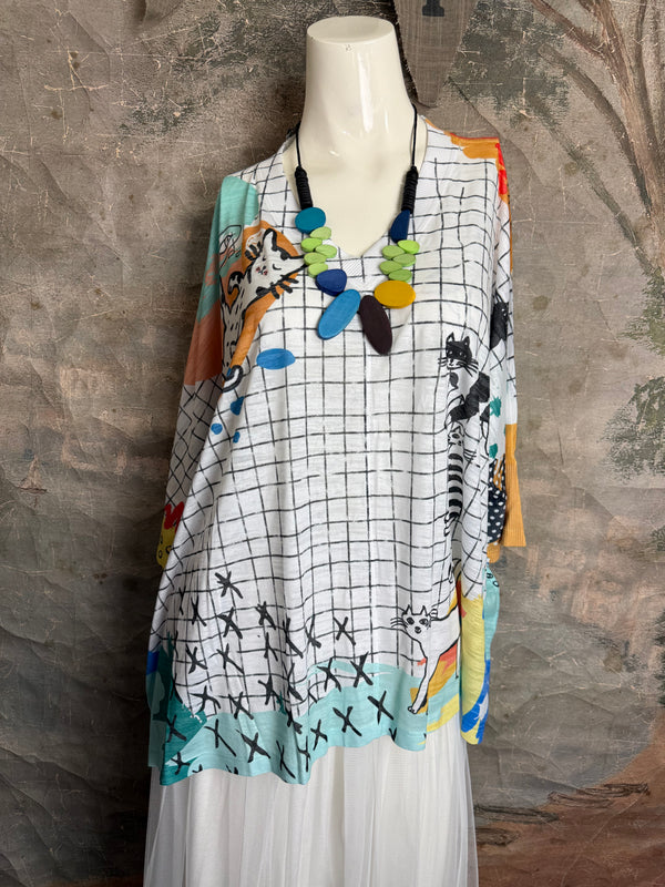 T9950 V-neck S/Slv Burnout Top-Kitty Lounge