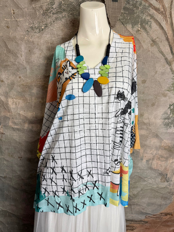 T9950 V-neck S/Slv Burnout Top-Kitty Lounge