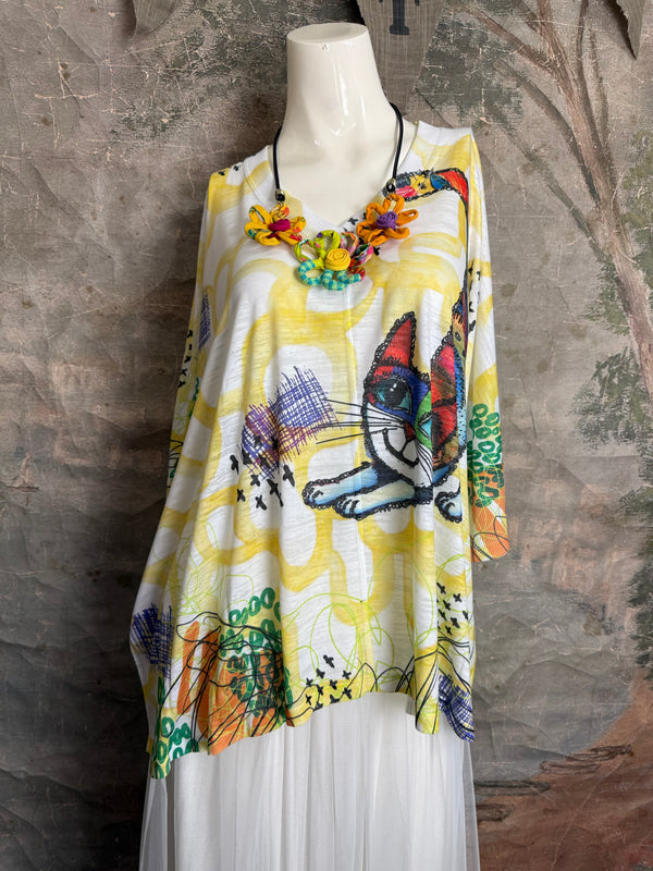 T9950 V-neck S/Slv Burnout Top-skittles
