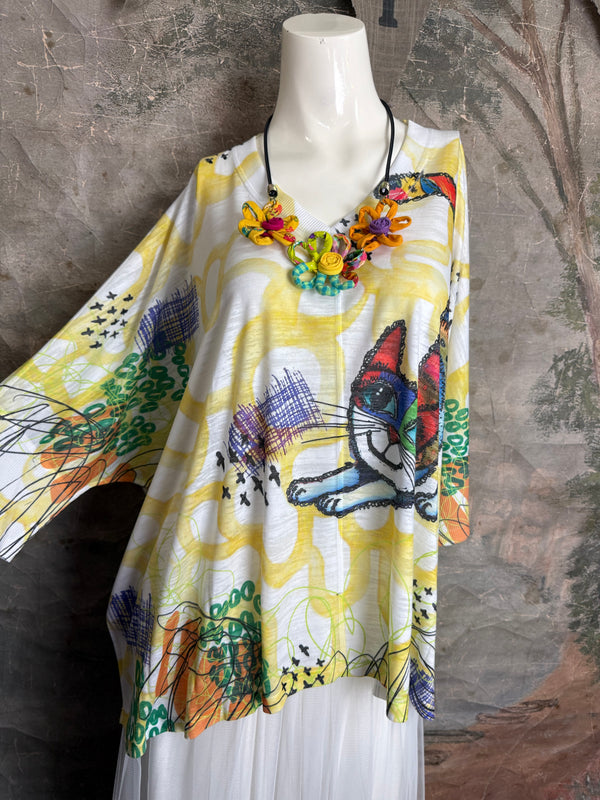 T9950 V-neck S/Slv Burnout Top-skittles