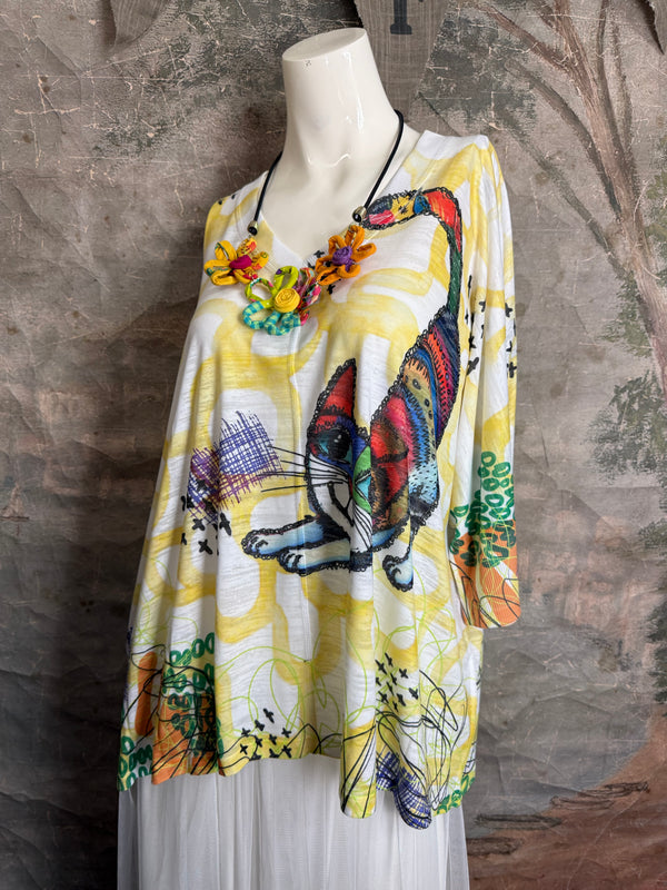 T9950 V-neck S/Slv Burnout Top-skittles