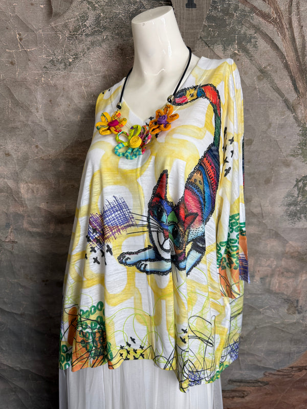 T9950 V-neck S/Slv Burnout Top-skittles