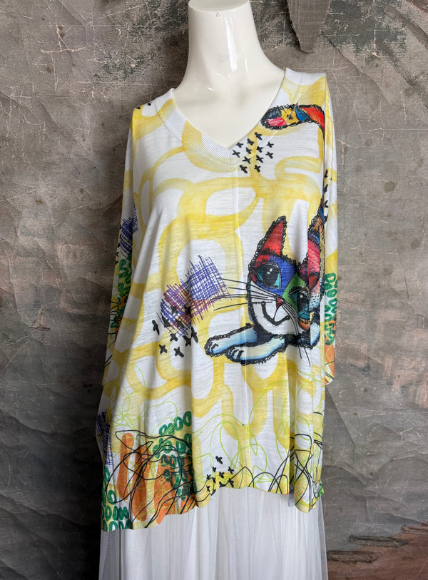 T9950 V-neck S/Slv Burnout Top-skittles
