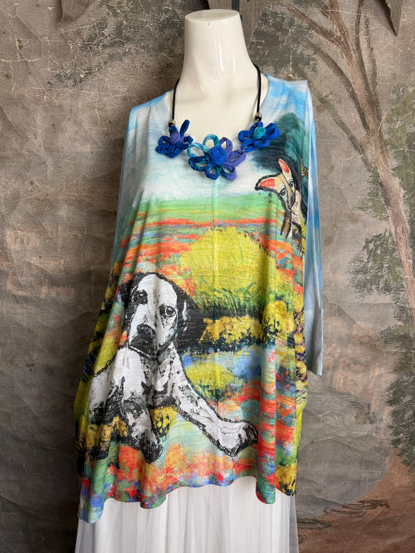 T9950 V-neck S/Slv Burnout Top-Friends FUR-EVER