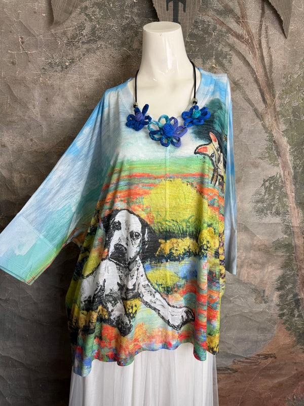 T9950 V-neck S/Slv Burnout Top-Friends FUR-EVER