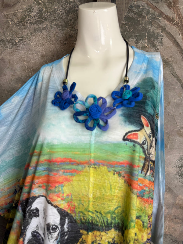 T9950 V-neck S/Slv Burnout Top-Friends FUR-EVER