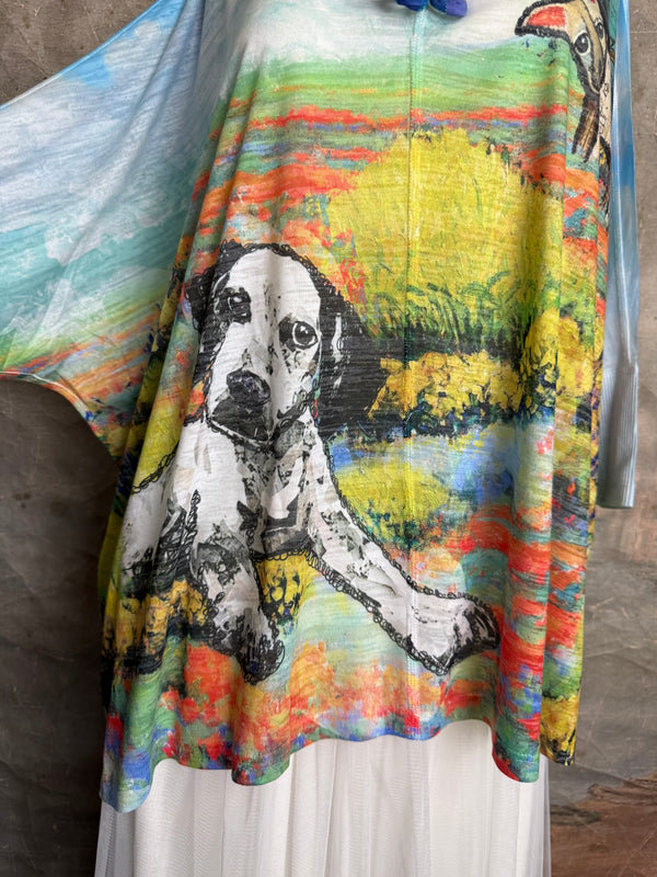 T9950 V-neck S/Slv Burnout Top-Friends FUR-EVER