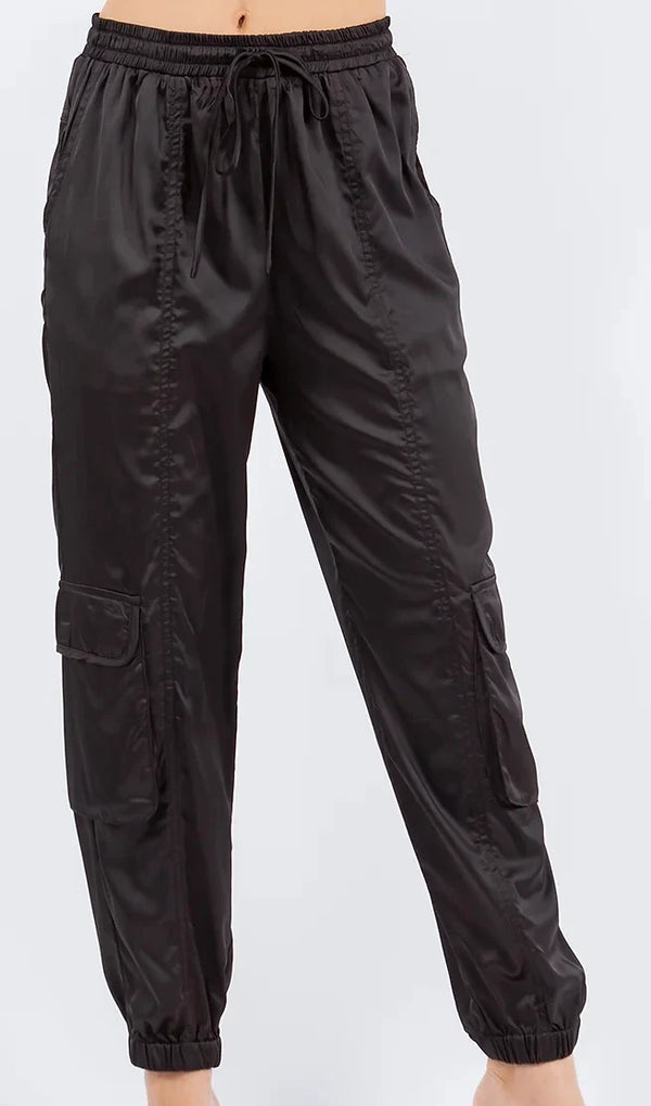 3696 Charmeuse Satin Cargo Pant-Brown