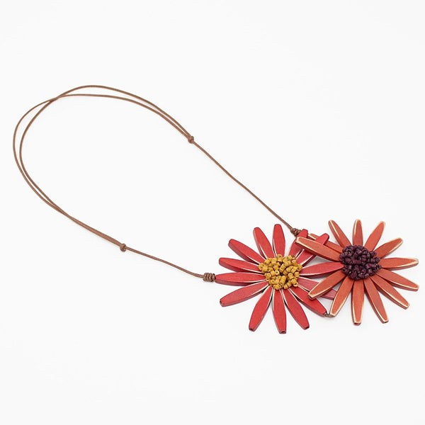 S25 Amaya Double Flower Necklace-Orange Mix
