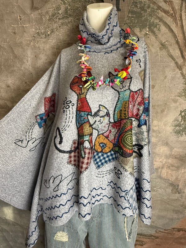 T1098BR O/S Cowlneck Poncho-Cats & Crafts